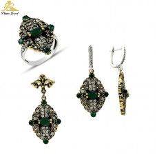 Gümüş Otantik Taşlı Set